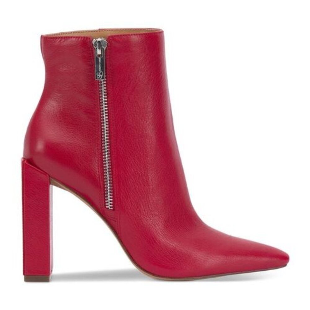 JESSICA SIMPSON Womens Red Timea Pointed Toe Block Heel Zip-Up Leather Boot